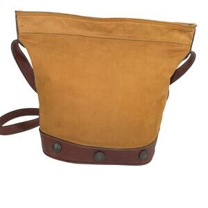 Fossil Camel Brown Nubuck Leather Crossbody Bucket Handbag Purse Clean Interior